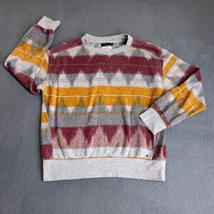 prAna Sweatshirt Womens Med Multicolor Ikat Geometric Fleece Crewneck Pullover